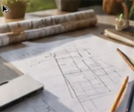 Grundrisszeichnung eines Hauses auf einem Tisch