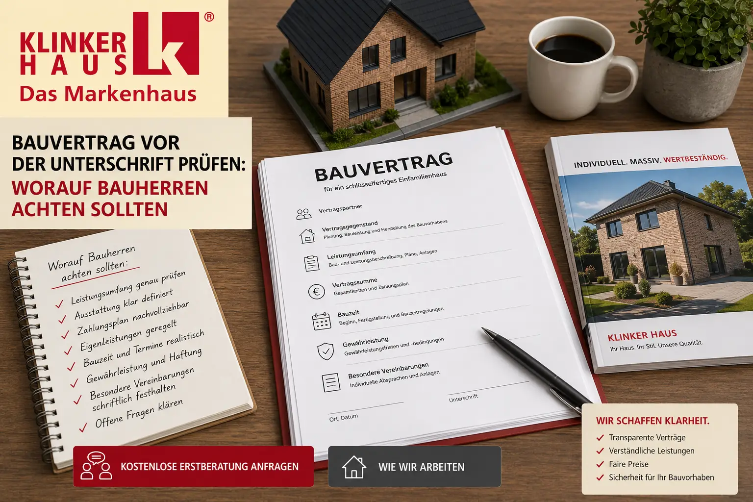 Ratgeber-Grafik zum Prüfen des Bauvertrags vor der Unterschrift