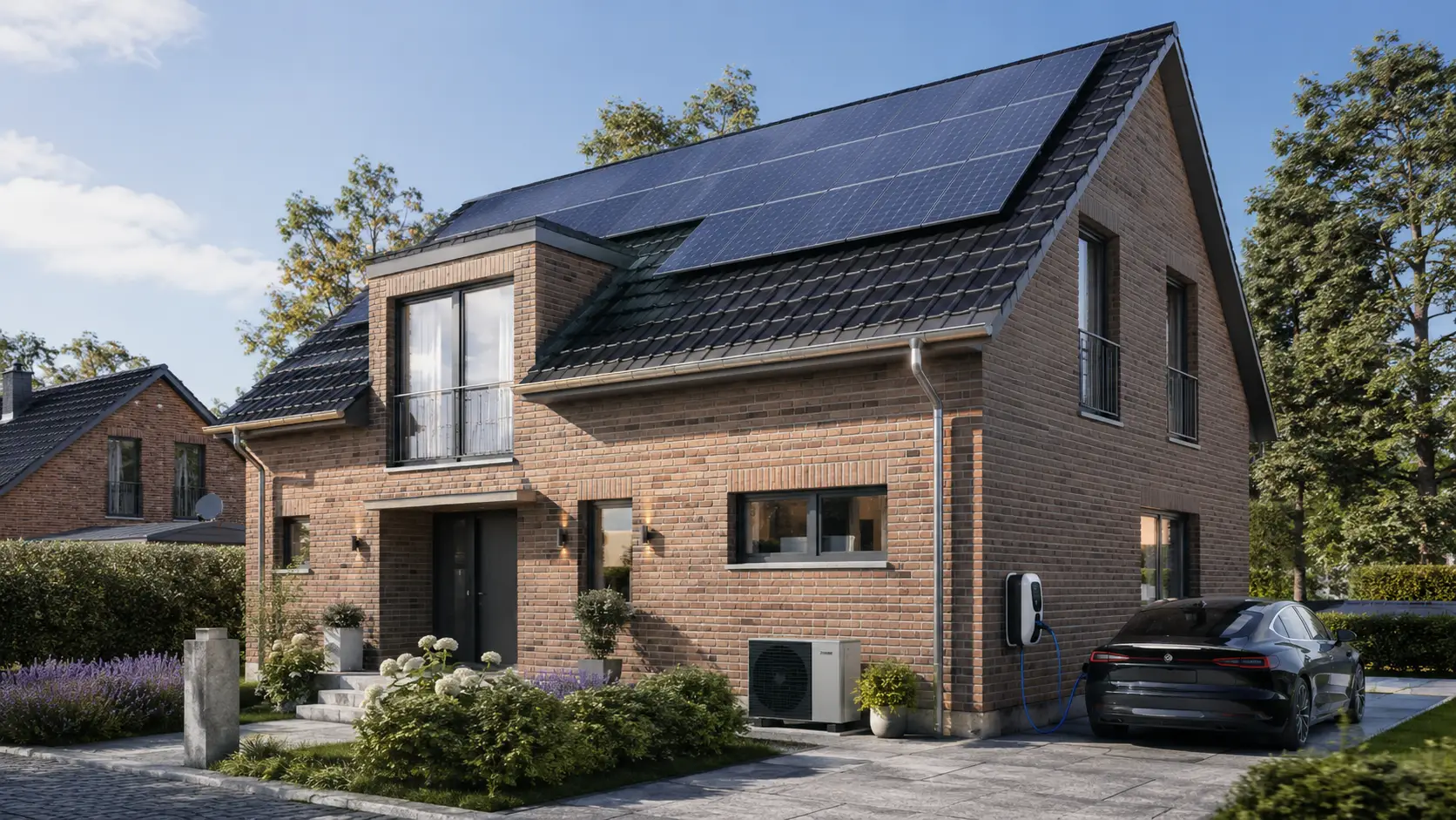 Neubau mit Photovoltaikanlage, Speicher und Wallbox für das Elektroauto