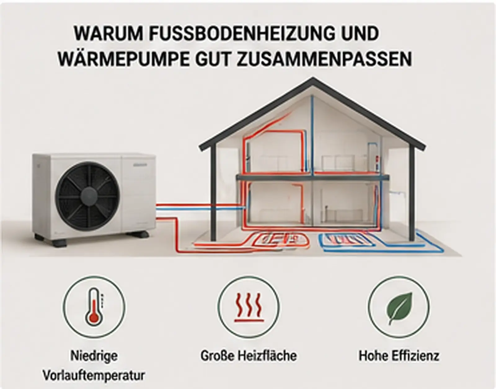 Fußbodenheizung Neubau abschnitt Wärmepumpe und niedrige Vorlauftemperatur