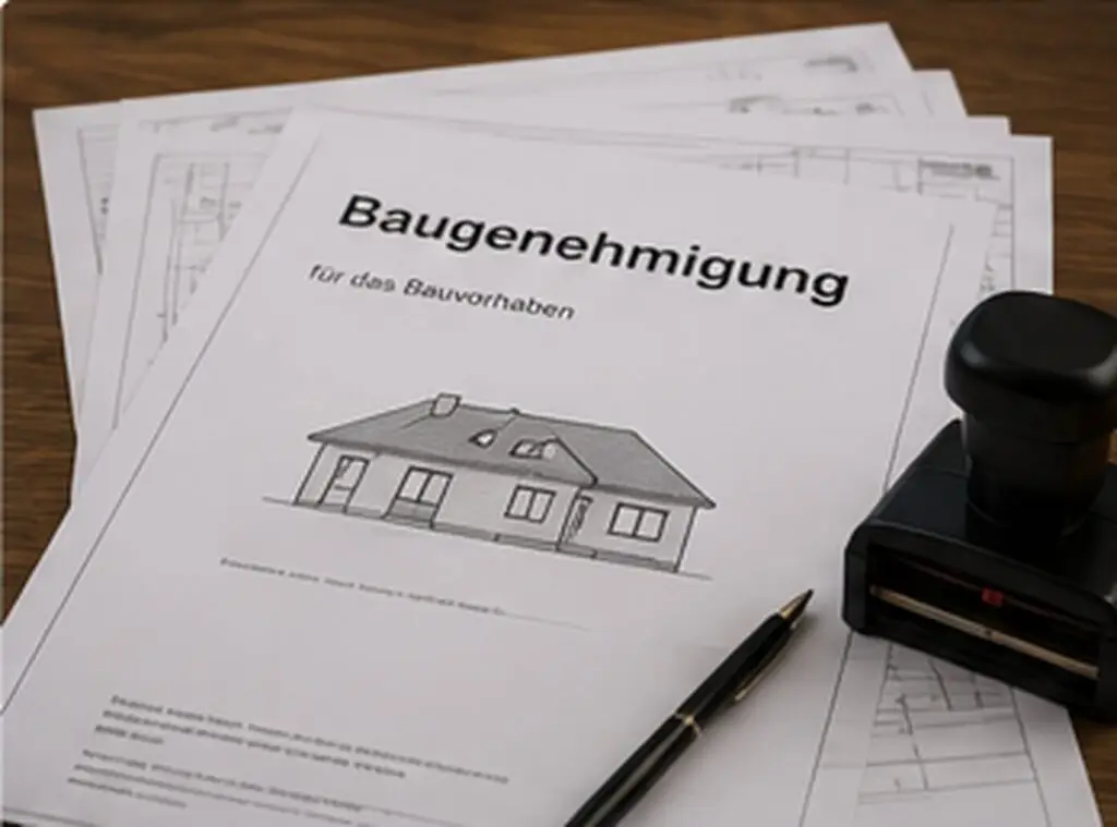 Unterlagen zur Baugenehmigung mit Bauzeichnungen des Hauses