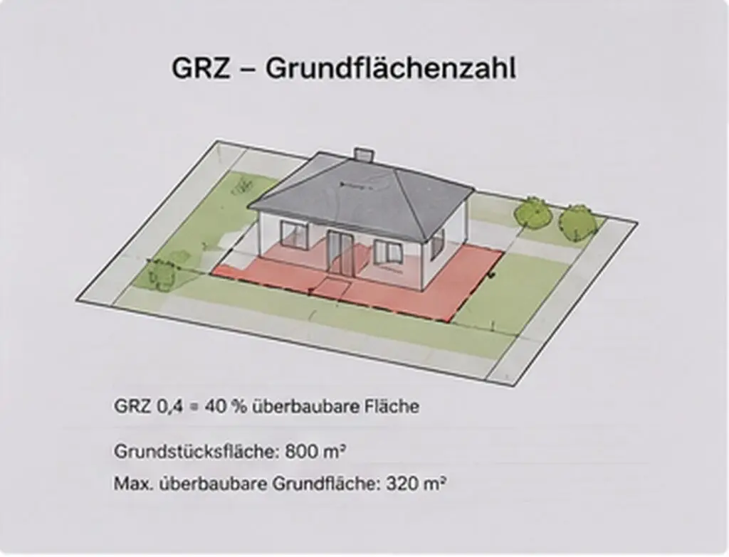 Grafik zur Grundflächenzahl GRZ mit überbaubarer Fläche eines Grundstücks