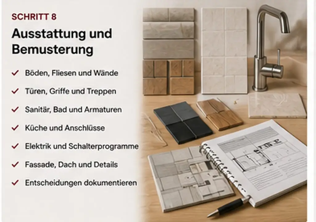 Hausbau ablauf Schritt 8 und 9 Leistungsbeschreibung und bemusterung