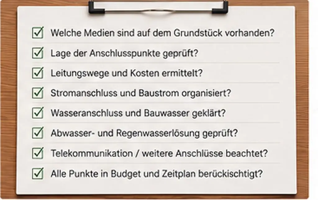 Hausanschlüsse Neubau abschnitt checkliste