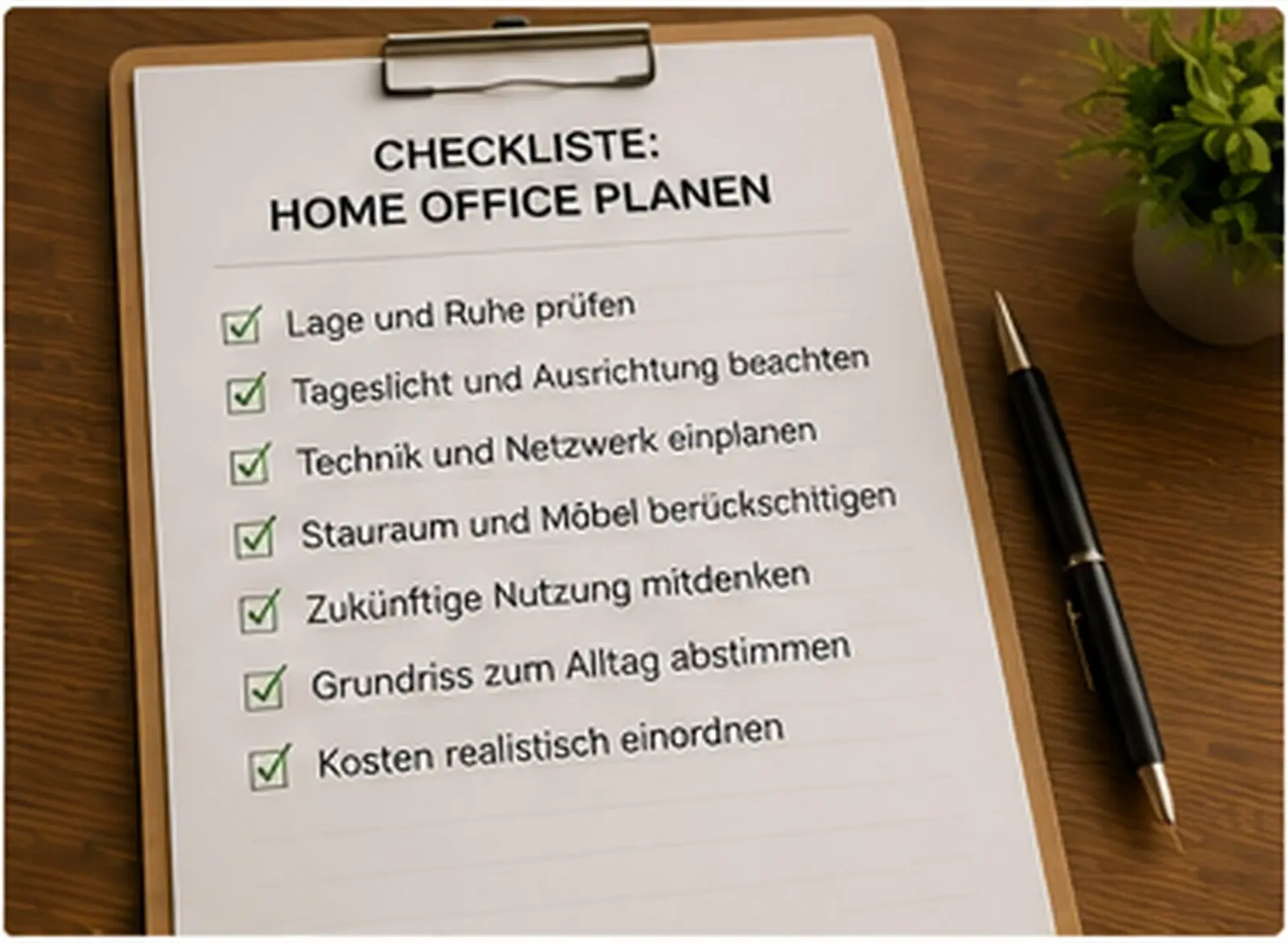 Homeoffice Einfamilienhaus abschnitt checkliste