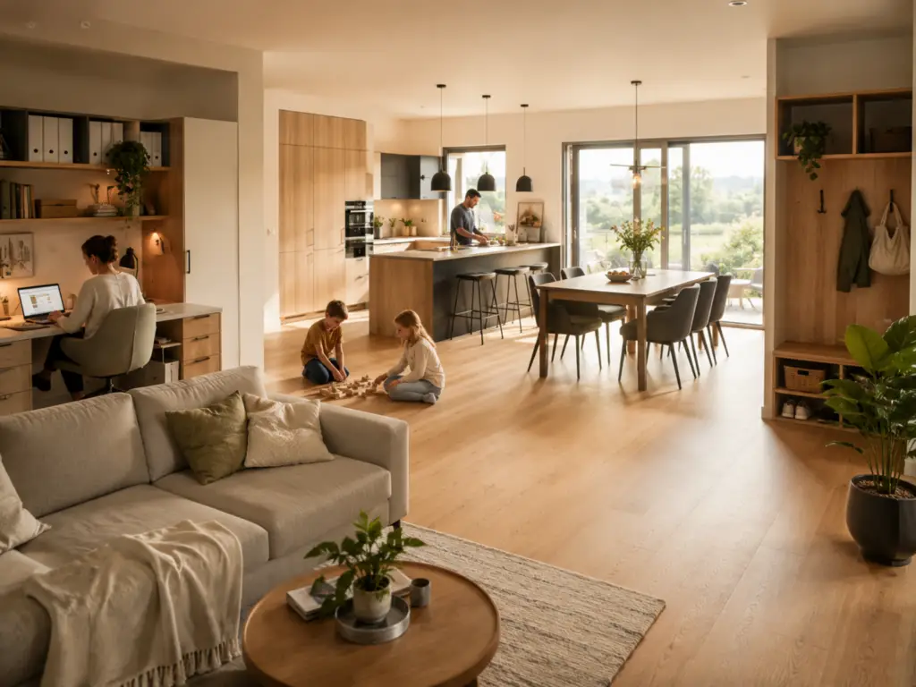 Individuell geplantes Familienhaus von KLINKER HAUS mit offener Wohnküche, Homeoffice und praktischen Stauraumlösungen.