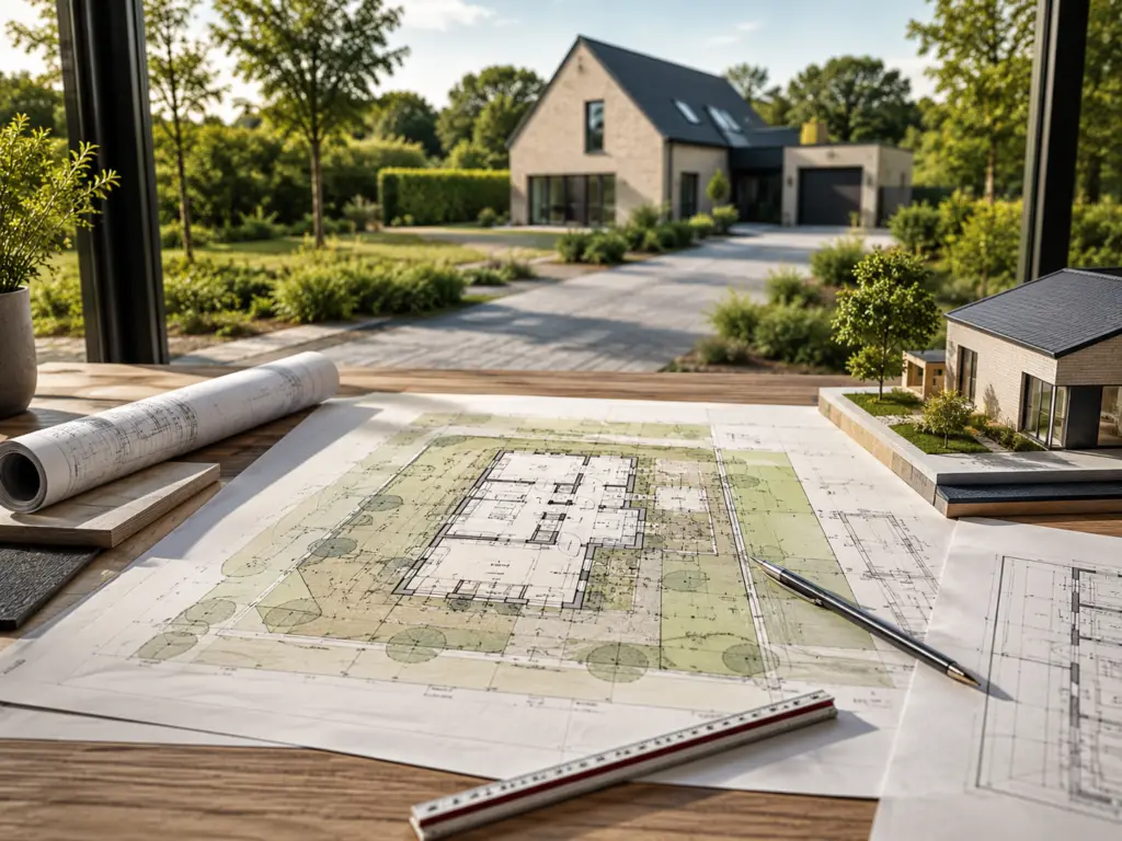 Grundrissplan mit Blick auf das zugehörige Grundstück