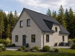 Einfamilienhaus Blumberg 4 mit heller Klinkerfassade, Straßenansicht