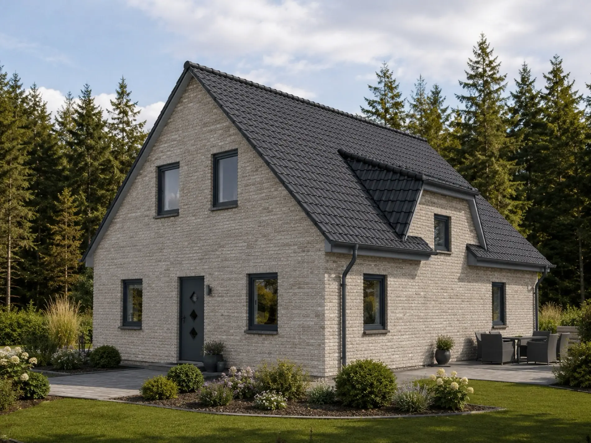Einfamilienhaus Blumberg 4 mit heller Klinkerfassade, Straßenansicht