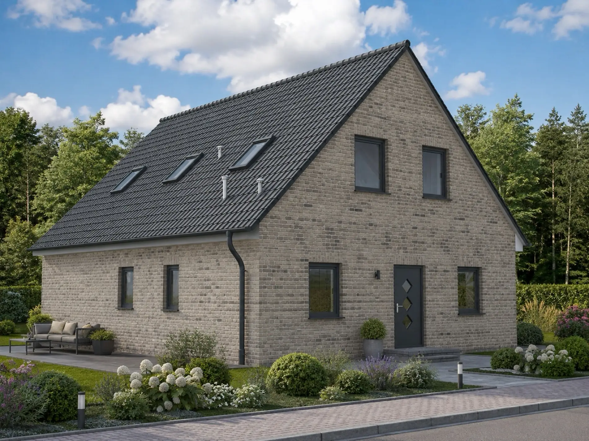 Einfamilienhaus Blumberg 5 mit heller Klinkerfassade und Dachfenstern