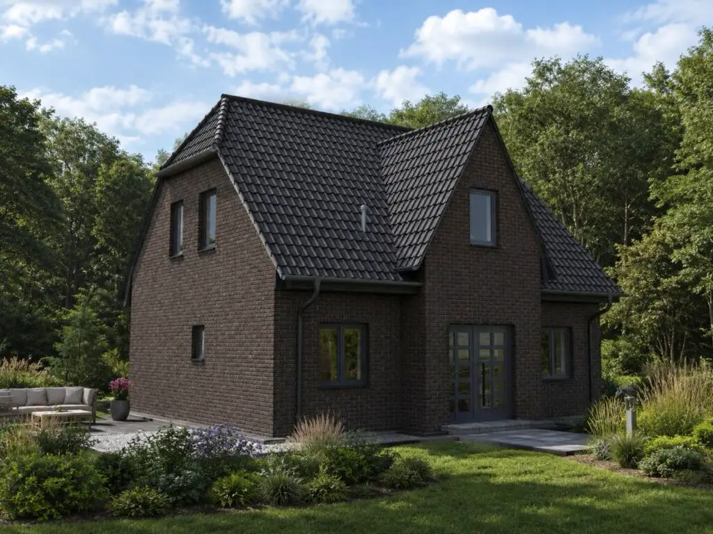 Einfamilienhaus Börnicke 1 mit dunkler Fassade, Eingangsseite