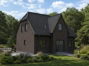 Einfamilienhaus Börnicke 1 mit dunkler Klinkerfassade, Straßenansicht