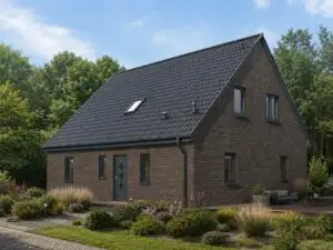 Einfamilienhaus Waldfrieden 2 mit dunkler Klinkerfassade, Eingangsseite