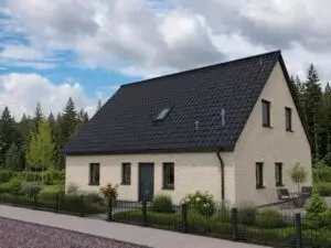 Einfamilienhaus Waldfrieden 3 mit heller Fassade, Eingangsseite
