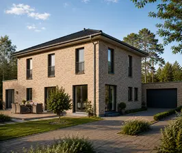 Massivhaus mit Klinkerfassade und Zeltdach