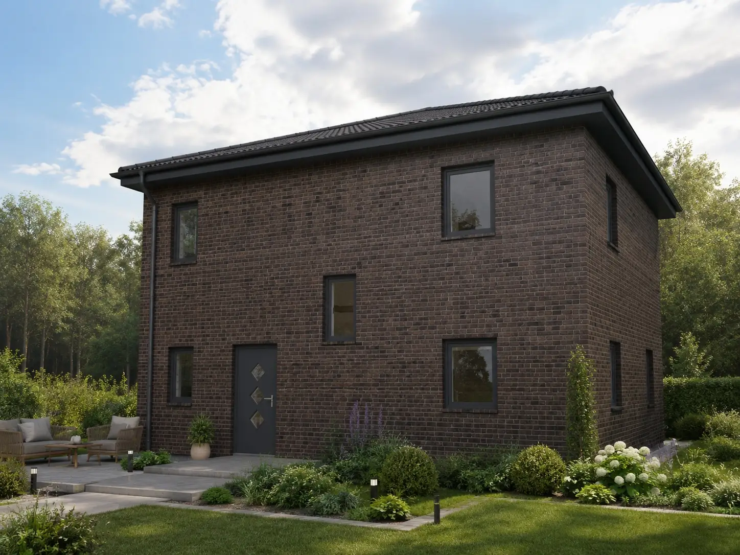 Stadtvilla Grosseto 2 mit dunkler Klinkerfassade, Straßenansicht