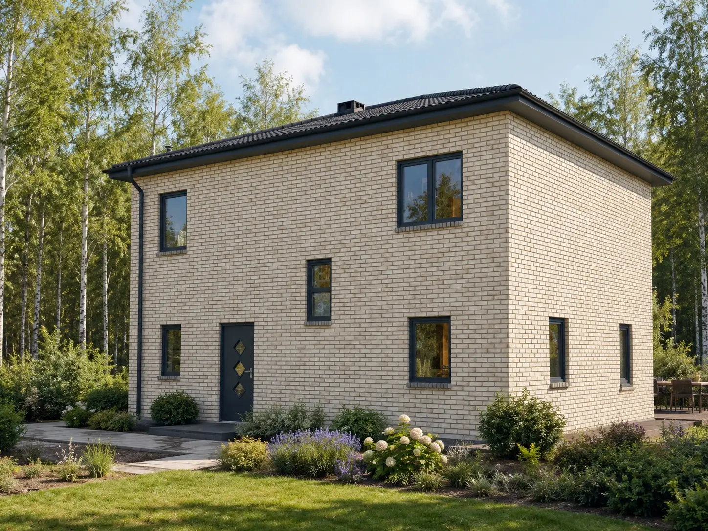 Stadtvilla Grosseto 3 mit heller Klinkerfassade, Eingangsseite