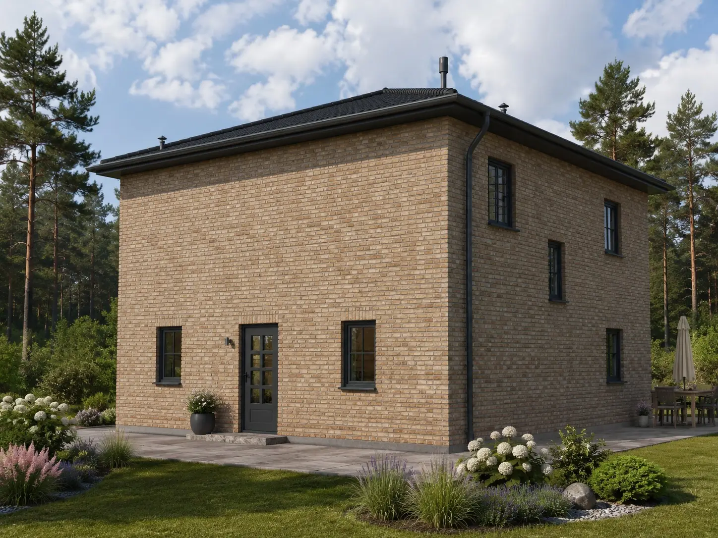 Stadtvilla Lucca 1 mit heller Klinkerfassade, Eingangsseite