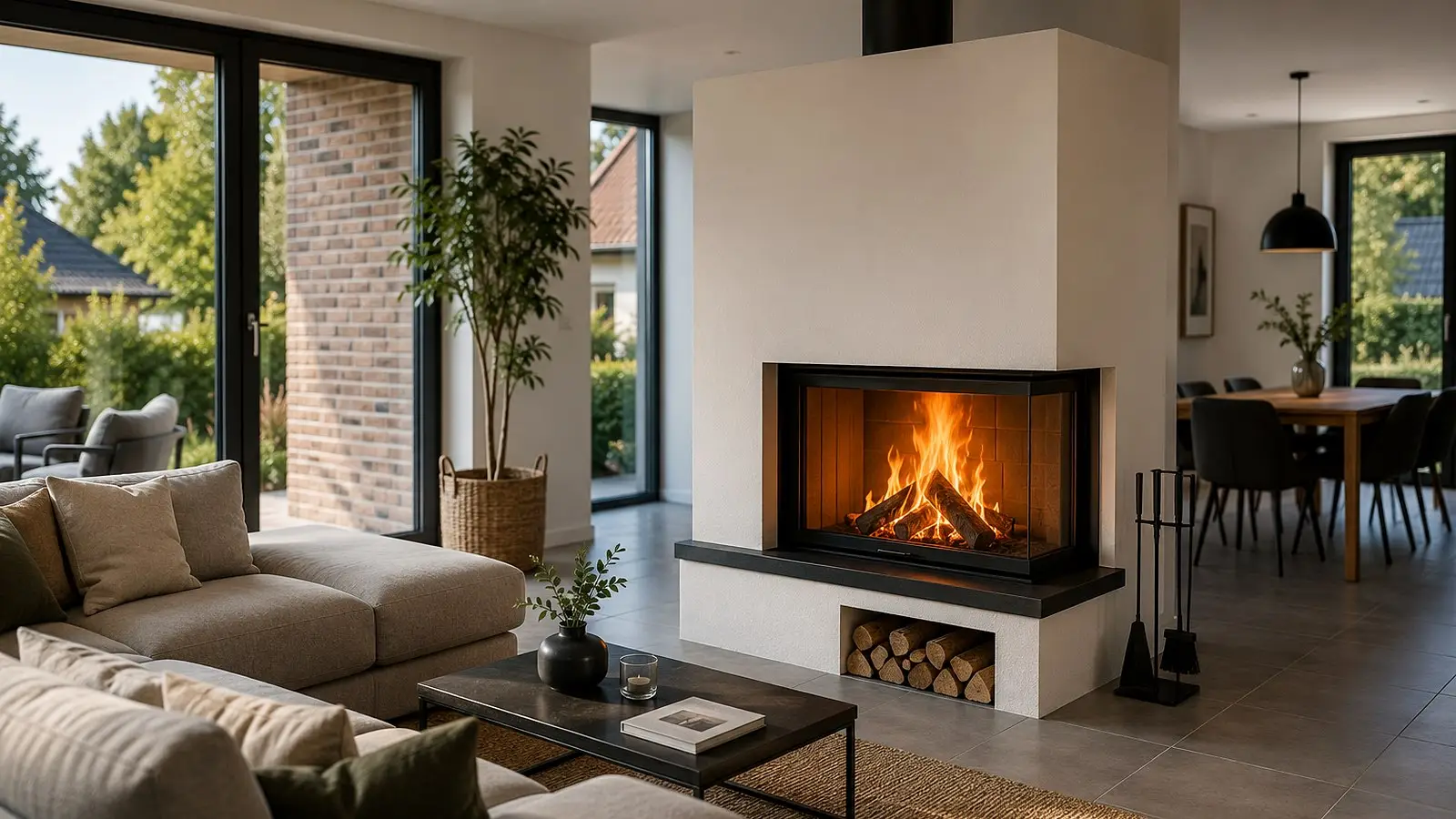 Kamin Neubau position im Wohnraum