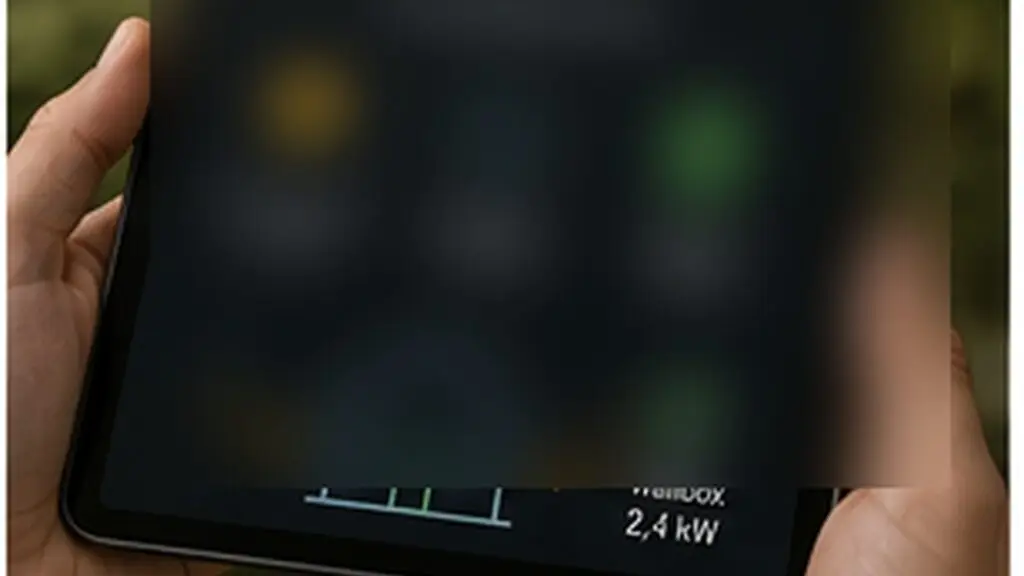Tablet mit Smart-Home-App zum Energiemanagement der Photovoltaikanlage und Wallbox im Neubau