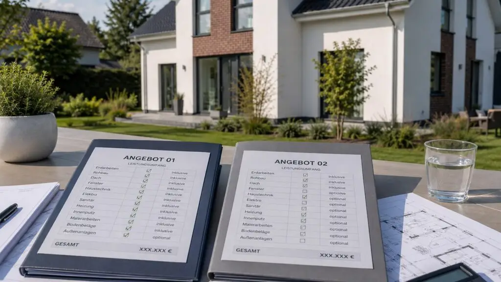 Zwei Angebote für den Poroton-Hausbau im Vergleich, um Leistungsumfang und Wandaufbau gegenüberzustellen